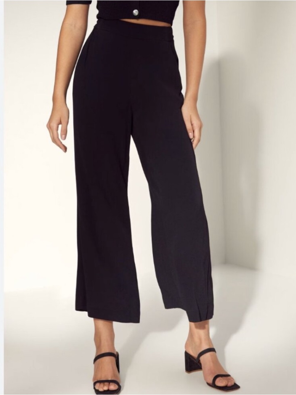 Aritzia Wilfred Black Wide Leg Pants Faun Ankle Pants Belted Waist Medium $110